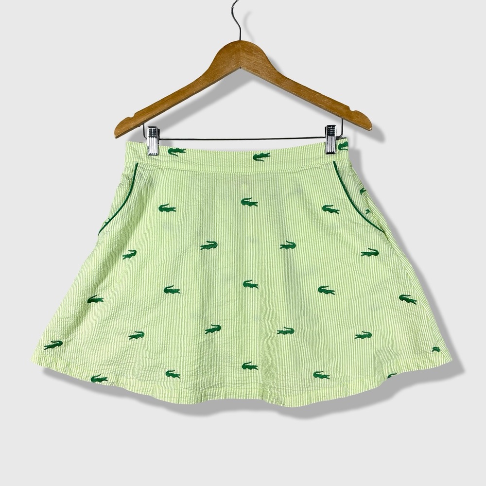 Tuesday Bassen Skirt Womens Medium Green Seersucker Preppy Novelty Alligator